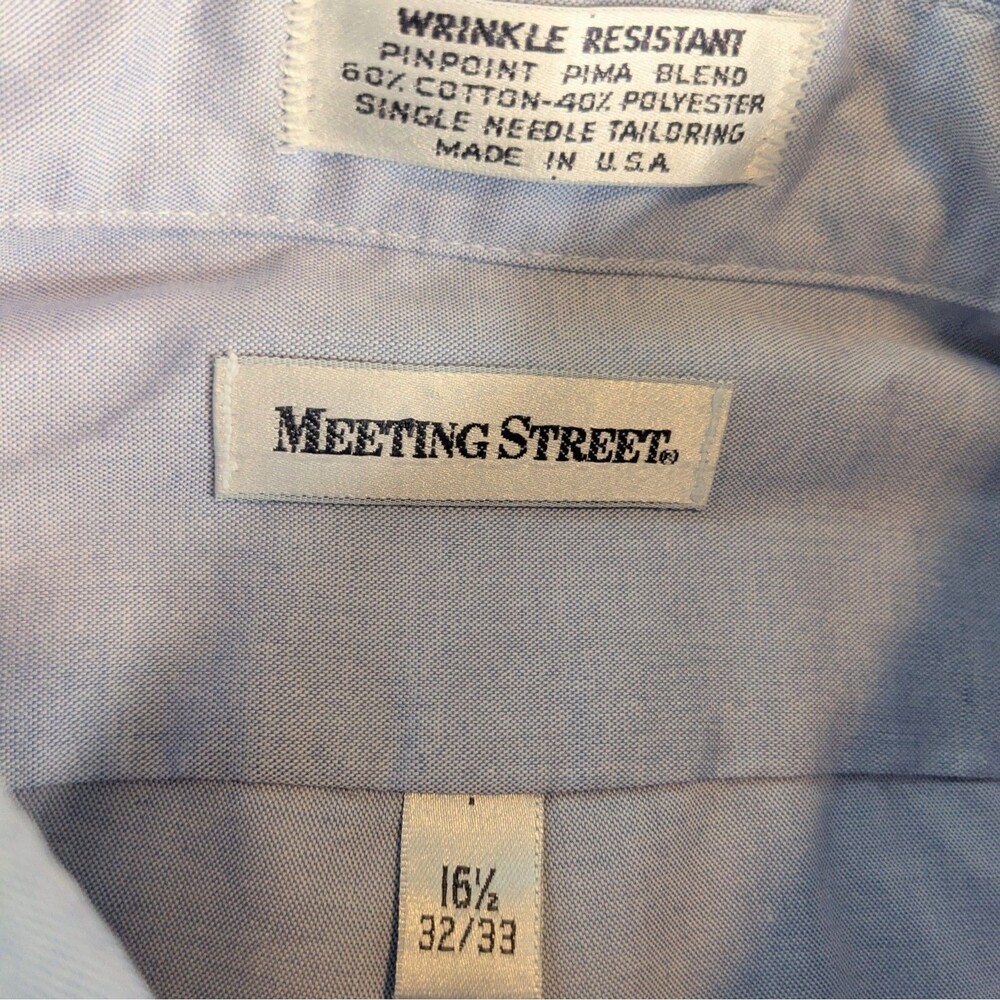 Meeting Street Men's Dress Shirt 16.5 32/33 Blue Wrinkle Resistant Long Sleeve - Picture 6 of 9
